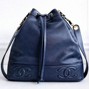 Chanel Navy Blue Caviar Triple CC Bucket Bag